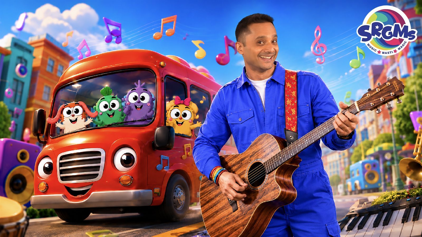 Wheels on the Bus | Learn Fast, Medium & Slow Tempo for Kids | The SRGMs